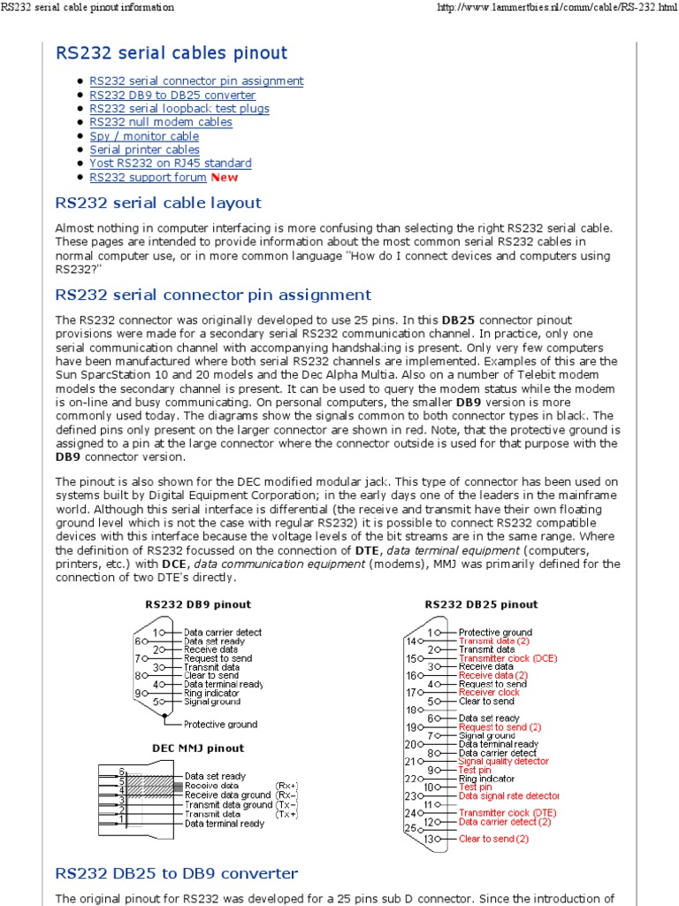 RS232 Serial Cable Pinout Guide | PDF | Electrical Connector ...