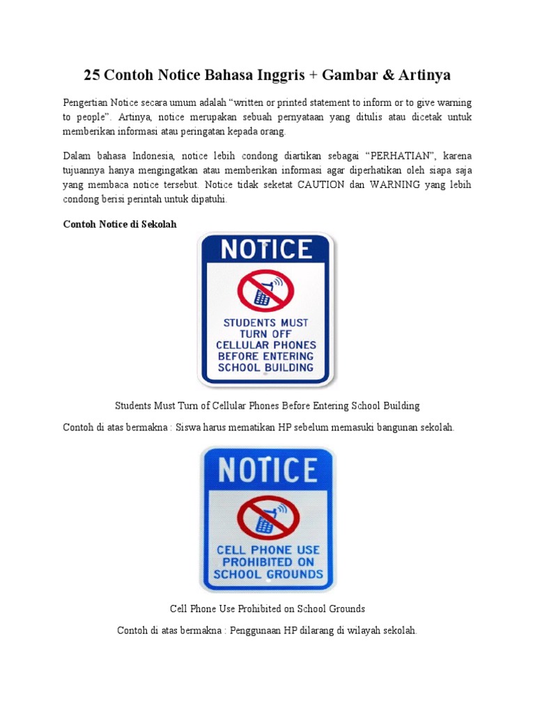 25 Contoh Notice Bahasa Inggris | PDF
