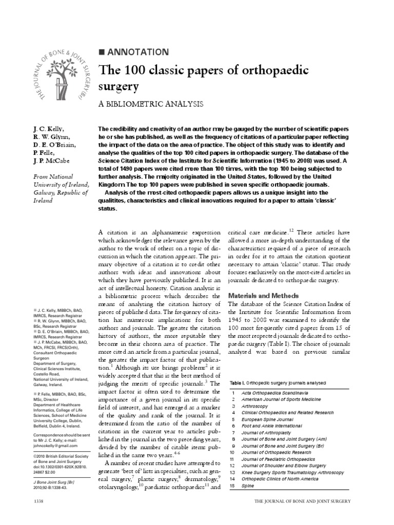 The 100 Classic Papers of Orthopaedic Surgery: Annotation | Download ...