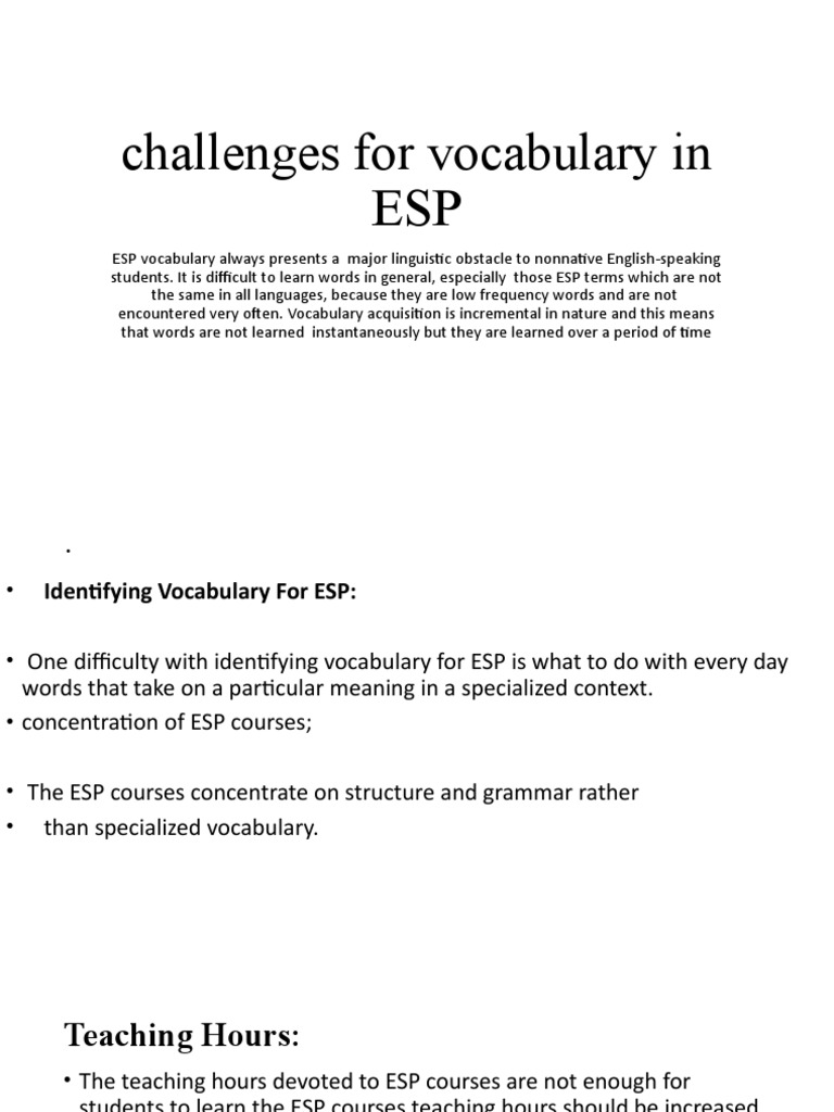 Challenges For Vocabulary in ESP | PDF | Vocabulary | Word