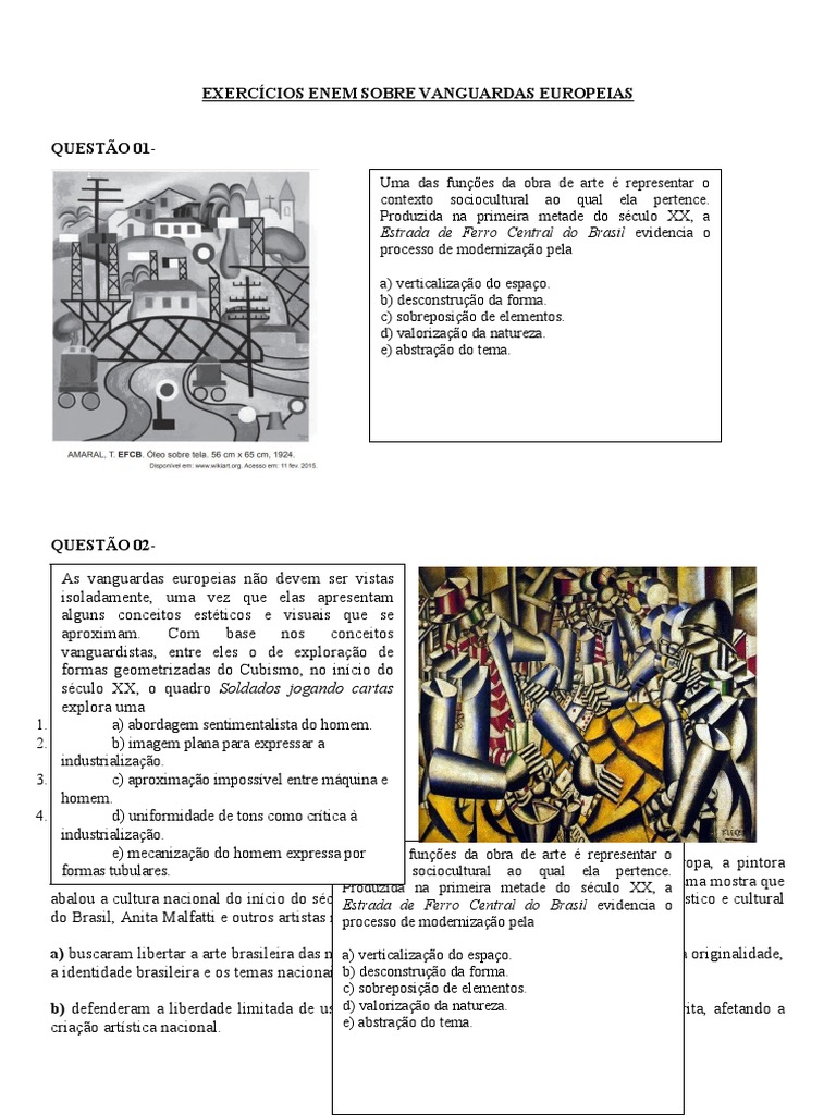 Exercícios ENEM: Vanguardas Europeias | PDF | Michelangelo | Arte abstrata