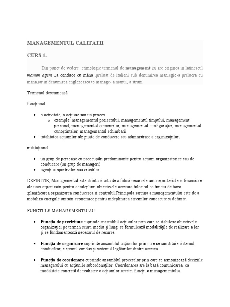 CURS 3 4 5 6 Managementul Calitatii | PDF