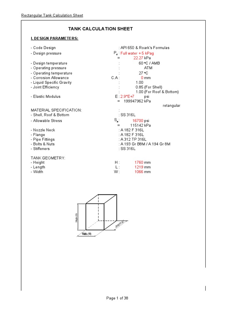Rectangular Tank Design Guide | PDF | Pressure | Elasticity (Physics)