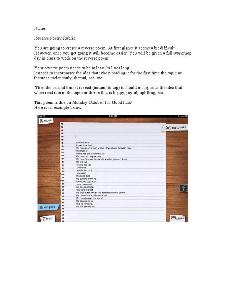 Reverse Poetry Workshop Guidelines | PDF | Language Arts & Discipline ...