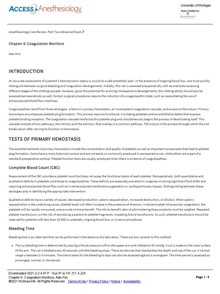 Chapter 6 - Coagulation Monitors | PDF | Coagulation | Platelet