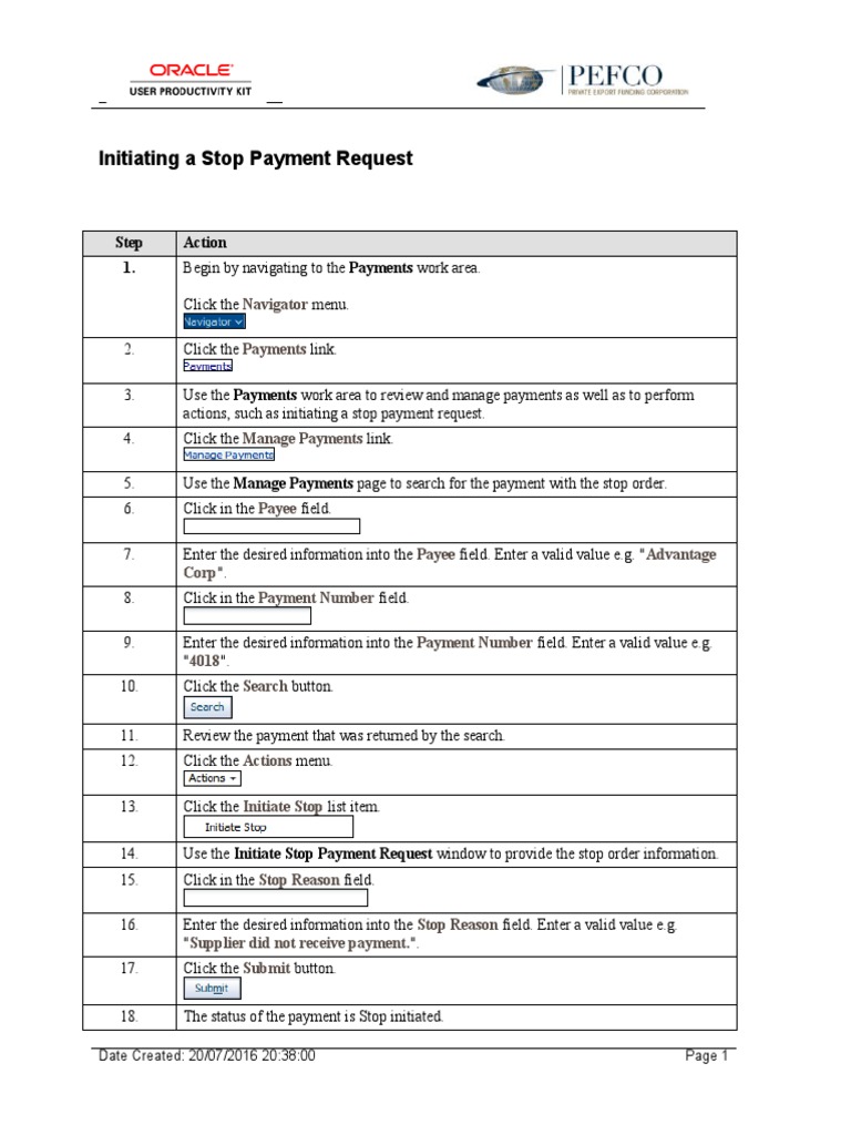 Initiating A Stop Payment Request - Detailed Steps | PDF | Law