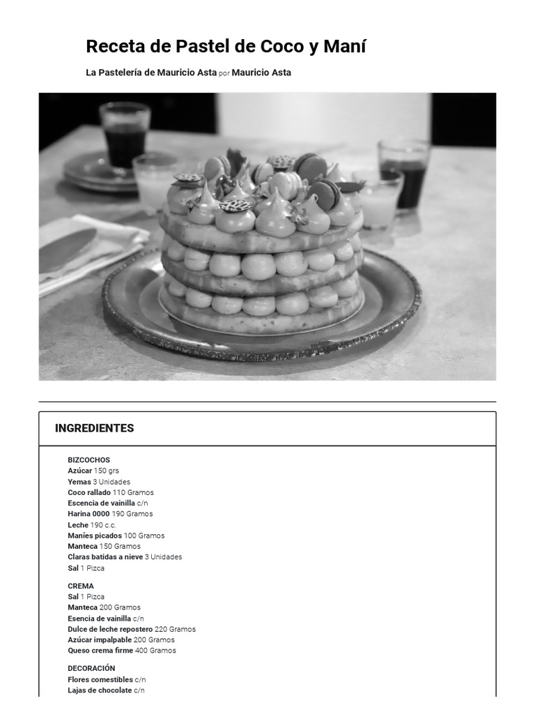 Pastel de Coco y Maní - El Gourmet | PDF