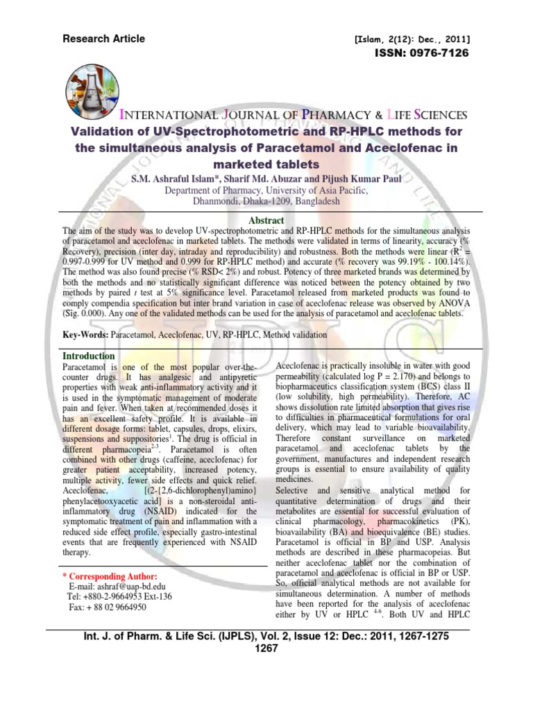 Validation of UV Spectrophotometric and | PDF | High Performance Liquid ...