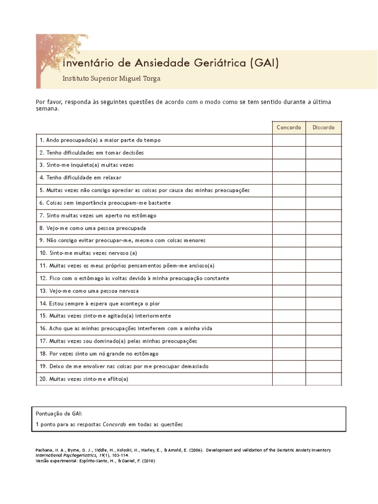 Avaliação da ansiedade em idosos: Inventário de Ansiedade Geriátrica ...