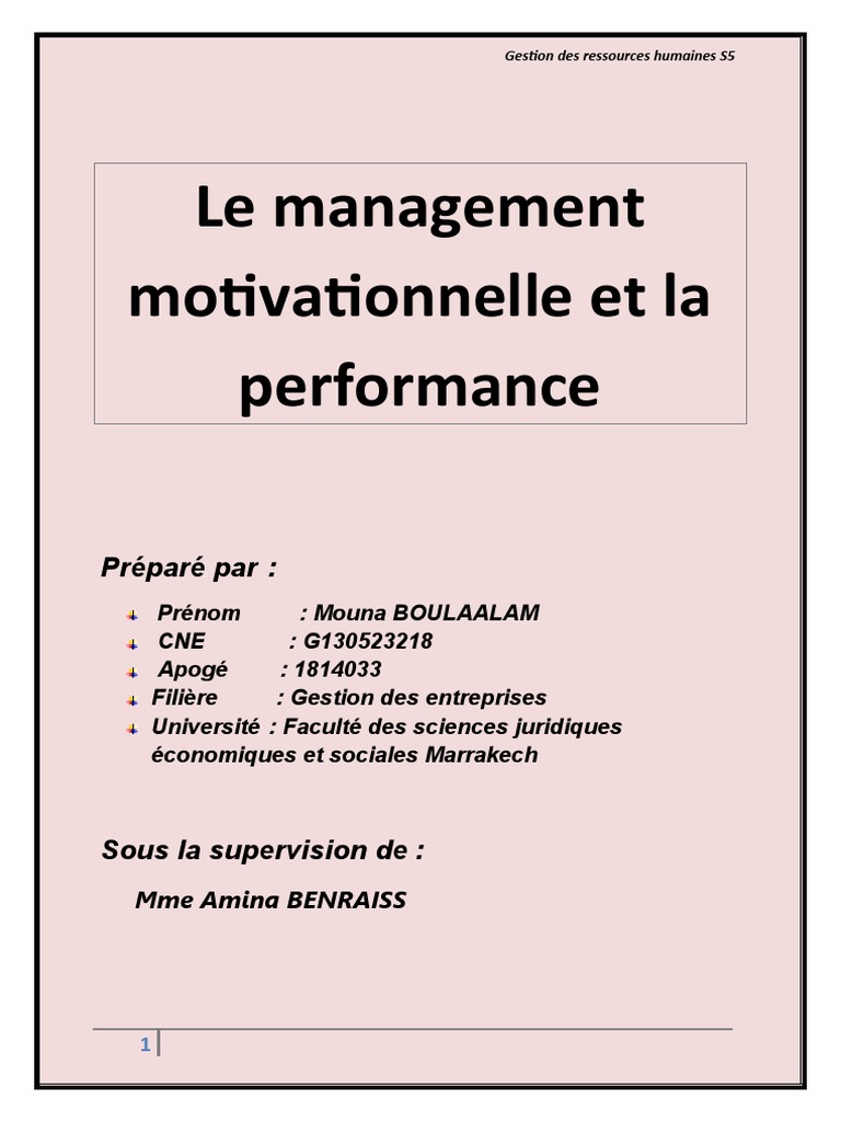 Management motivationnel et performance | PDF | Motivation | Motivant