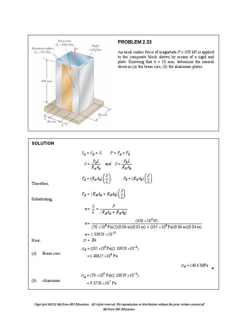PROBLEM 2.33: Solution | PDF | Stress (Mechanics) | Deformation ...