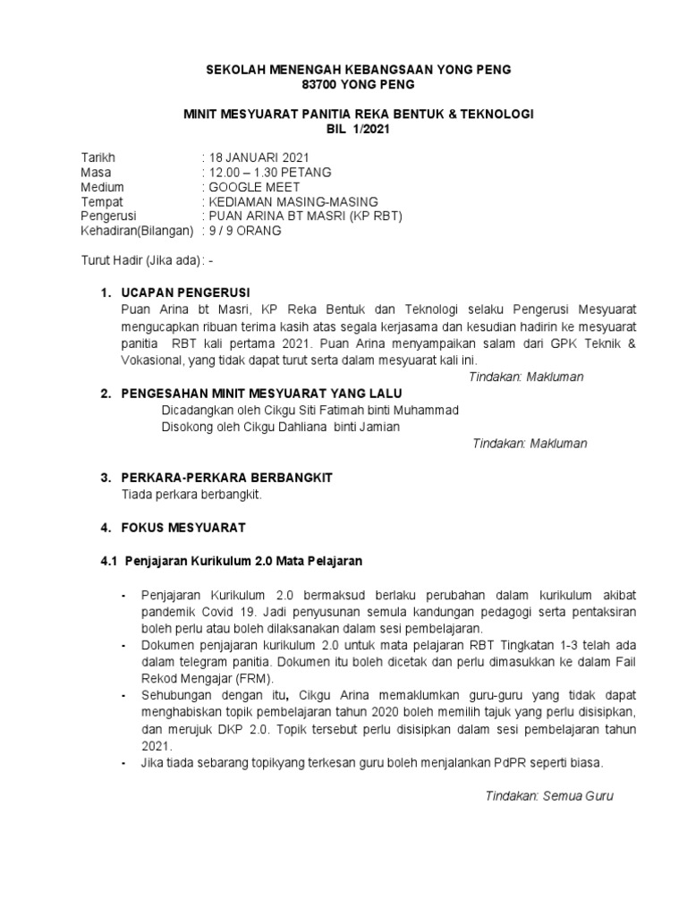 Minit Mesyuarat RBT Bil 1 2021  PDF