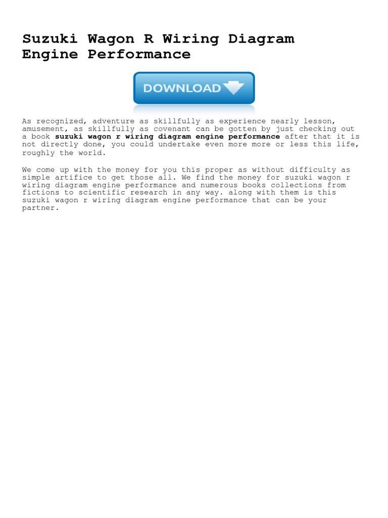 Suzuki Wagon R Wiring Diagram Engine Performance | PDF