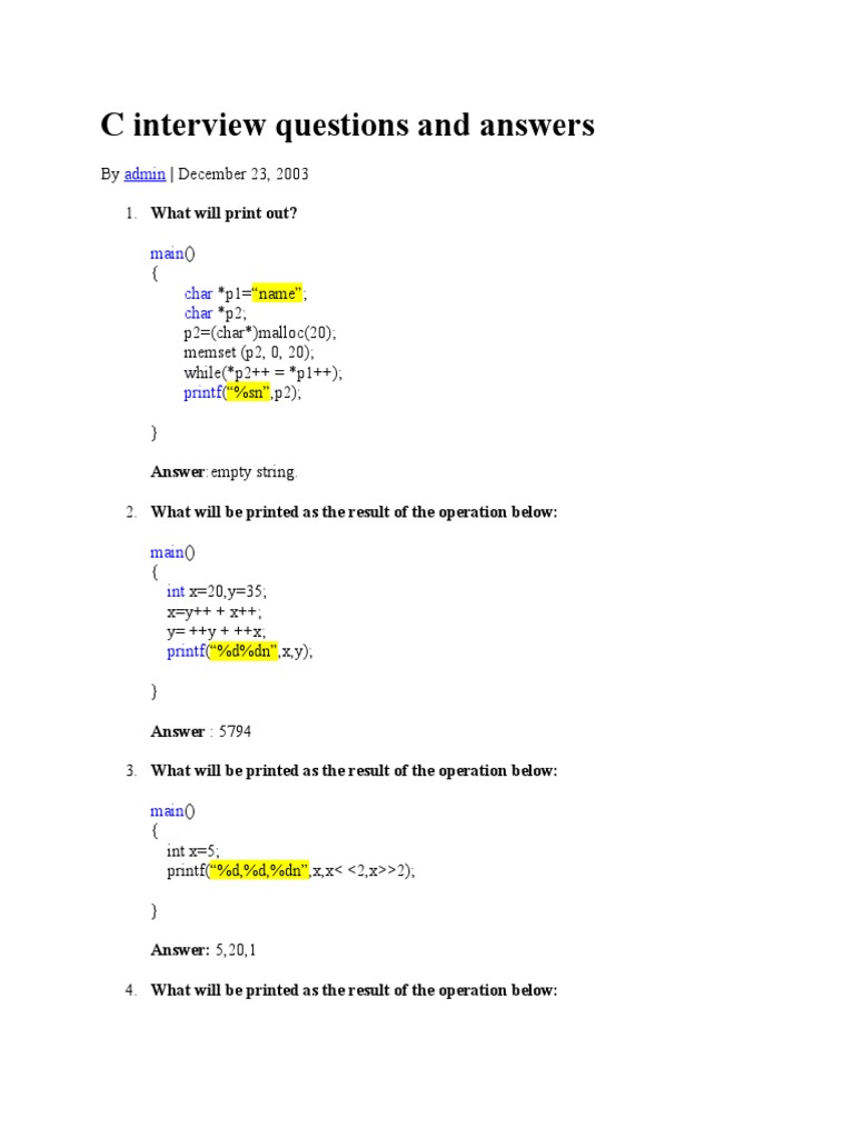 C Interview Questions & Answers Guide | PDF | Computer Science ...