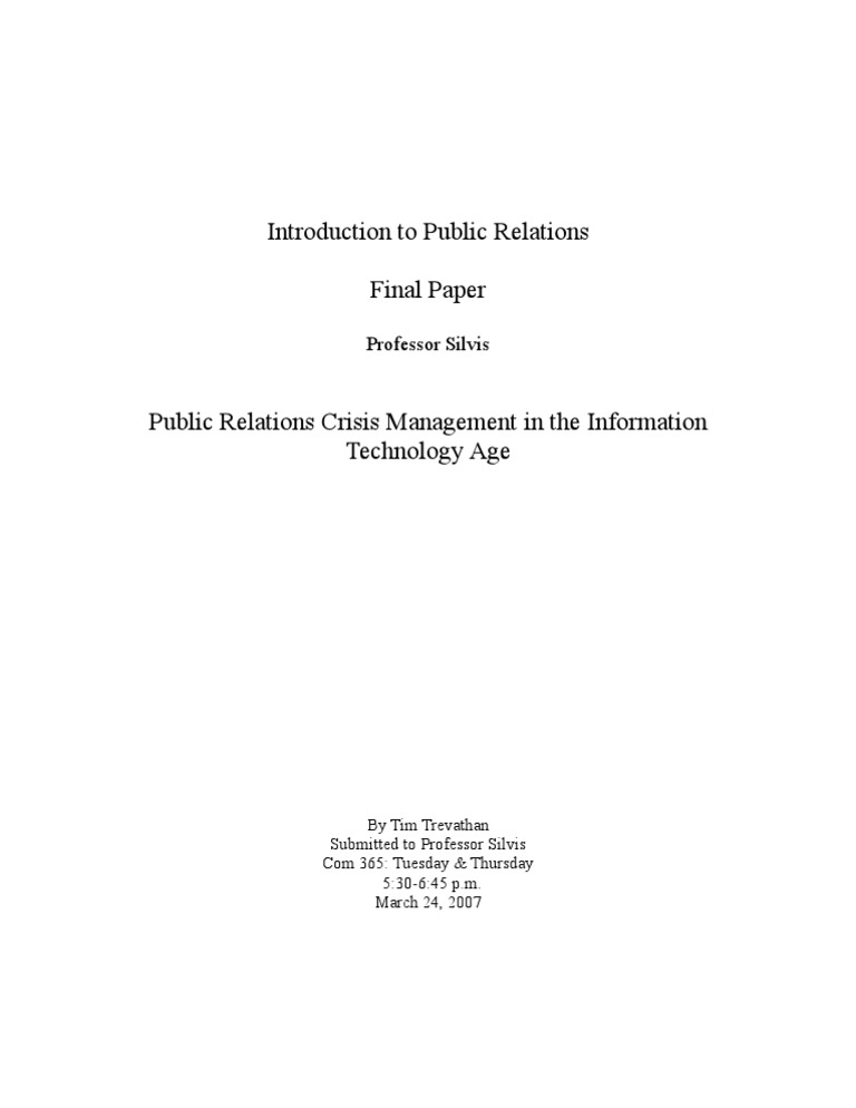 4-05-07 Cover Page Intro To PR Public Relations MGMT in | PDF