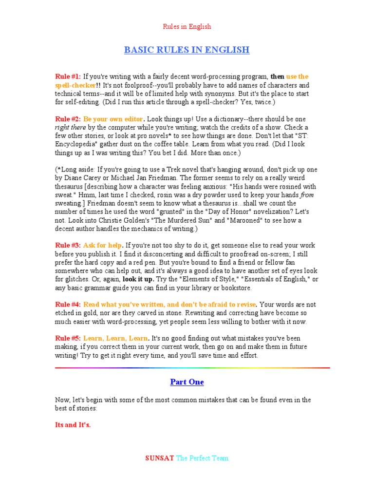 Basic Rules in English: Rule #1 | PDF