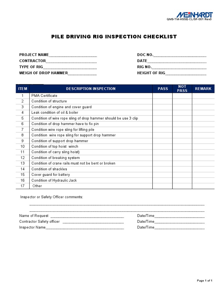7.5 SF001 (Pile Driving Rig Inspection Check List) PDF