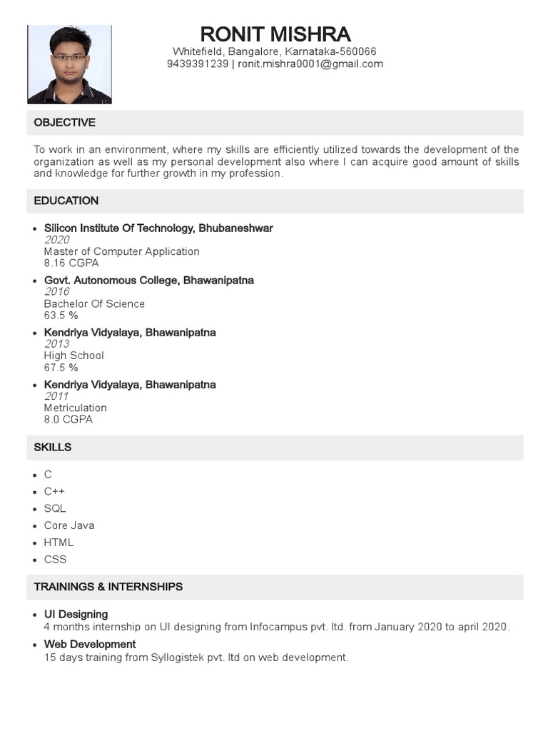 Ronit Mishra - Computer Science Resume | PDF | Career & Growth