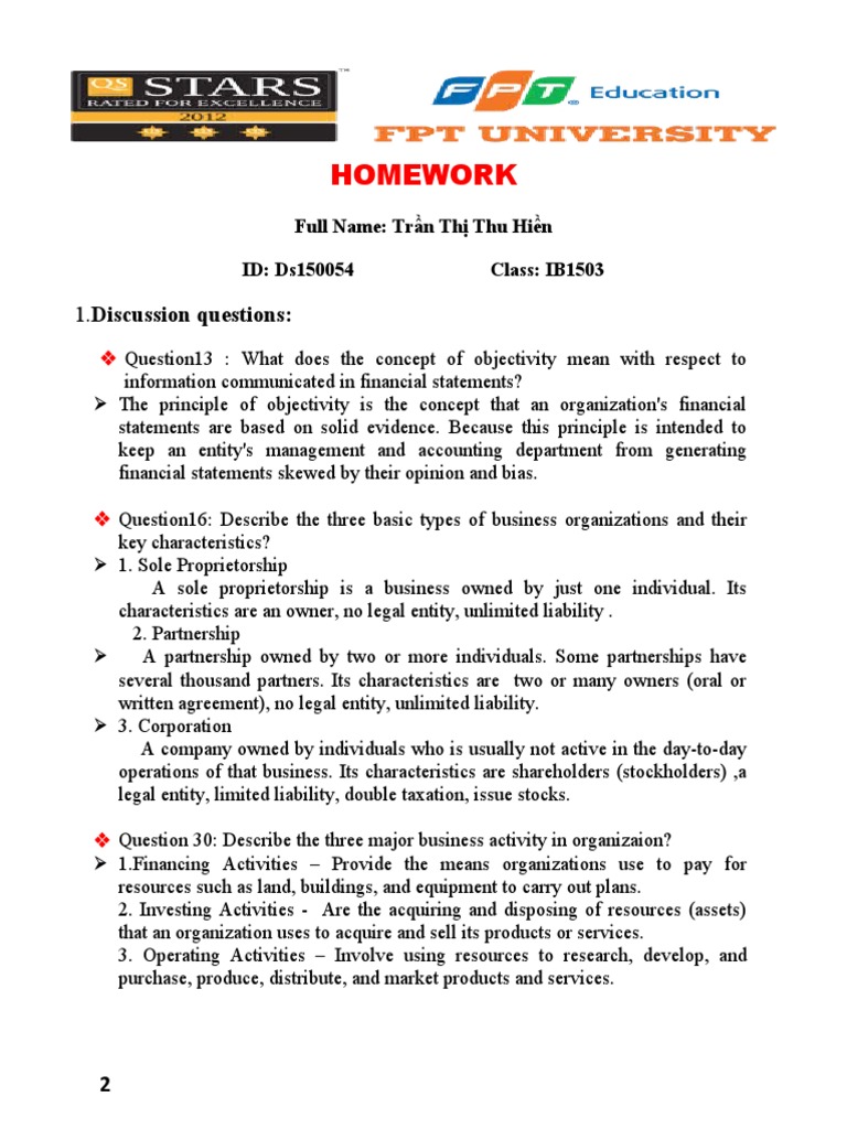 Homework: 1.discussion Questions | PDF | Equity (Finance) | Sole ...