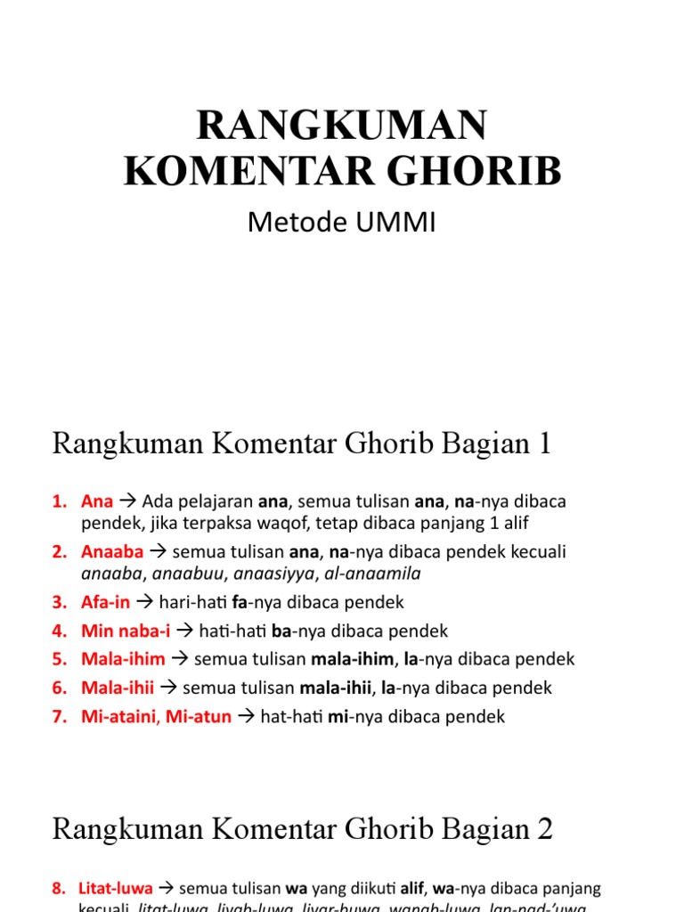 Rangkuman Komentar Ghorib Metode Ummi