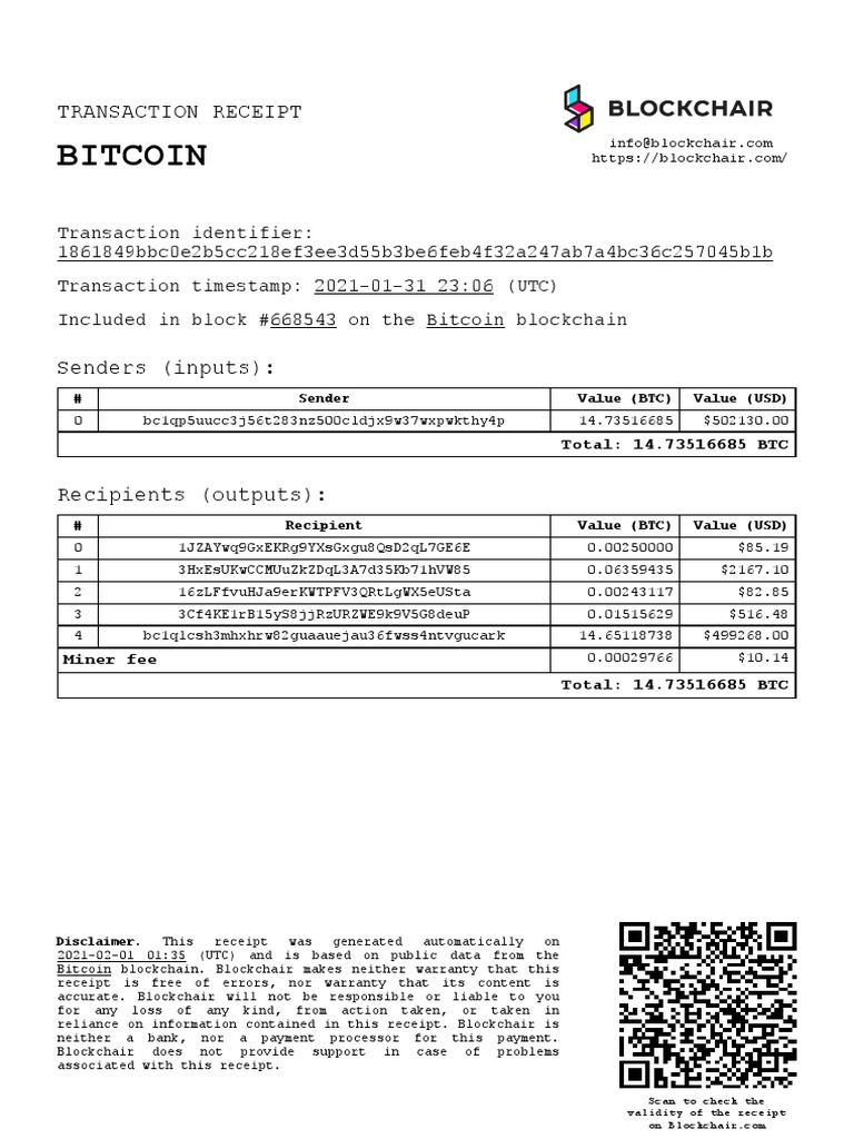 Bitcoin: Transaction Receipt | PDF