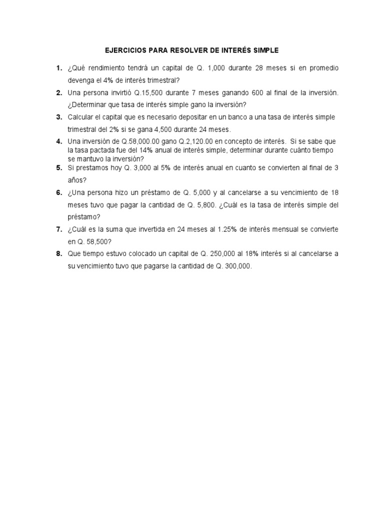 Ejercicios para Resolver de Interés Simple y Compuesto | PDF | Interés ...