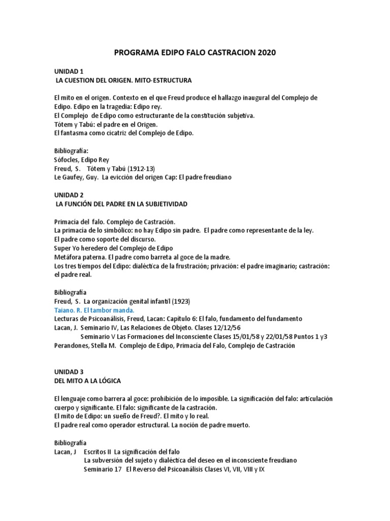 Castración y Edipo en Psicoanálisis | PDF | Complejo de Edipo | Jacques ...