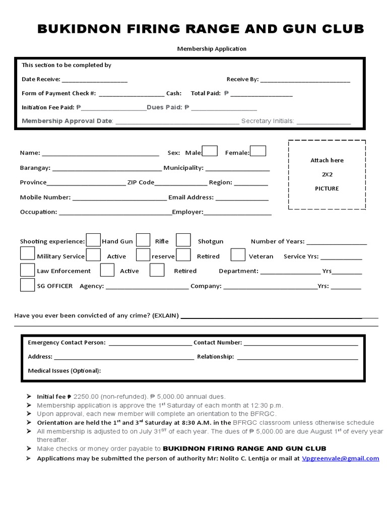 Bukidnon Gun Club Membership Form | PDF | Projectile Weapons | Justice