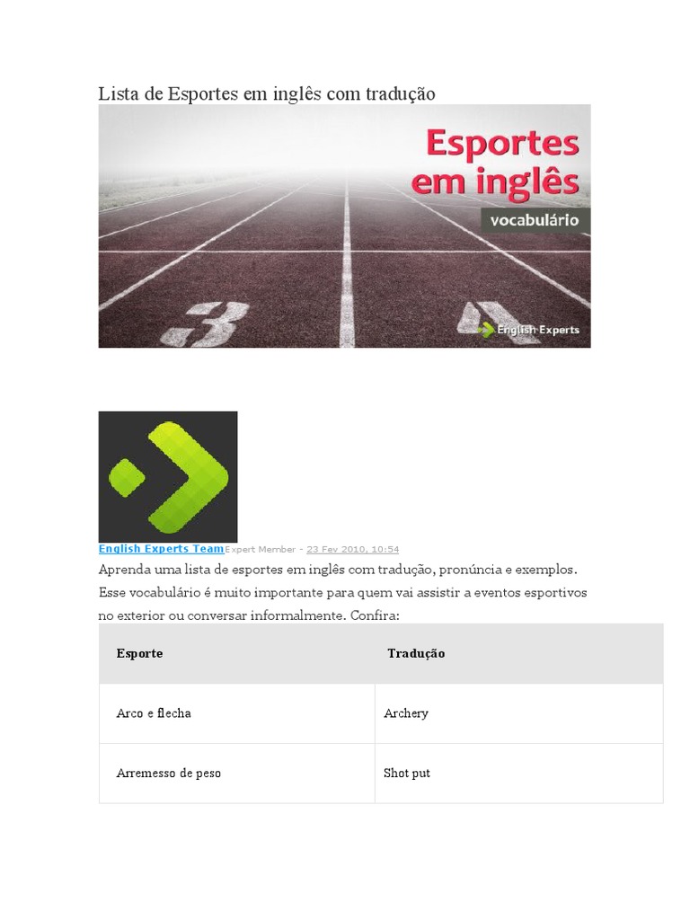 Esportes em inglês: Lista com tradução e pronúncia - English Experts