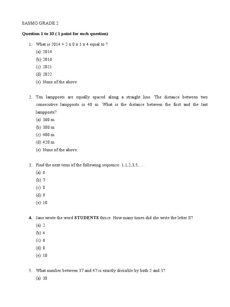 Sasmo Grade 2 | PDF | Teaching Mathematics