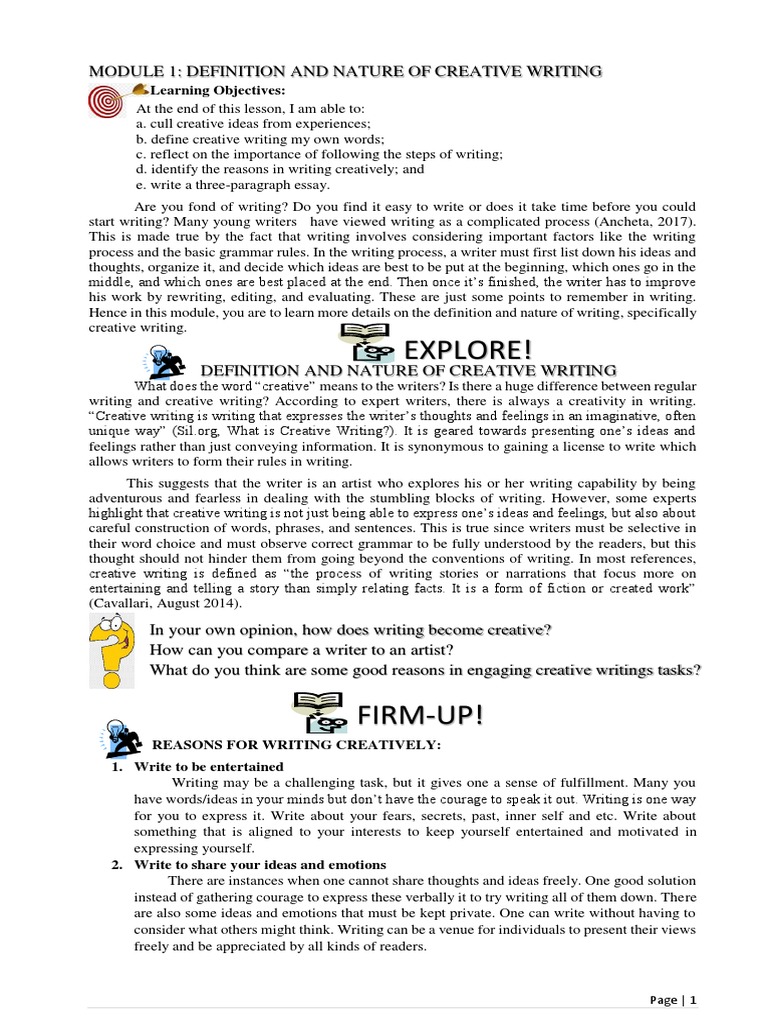 Creative Writing First - Quarter | PDF | Writers | Idea