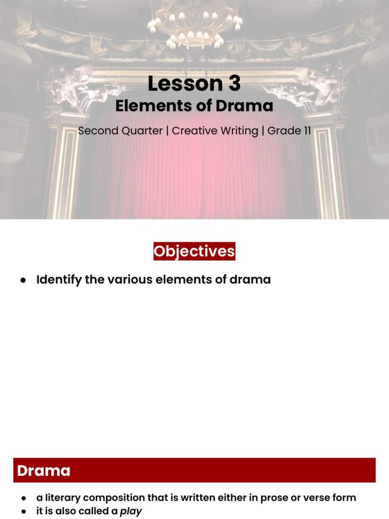 Lesson 3 Elements of Drama PDF Play (Theatre) Playwright