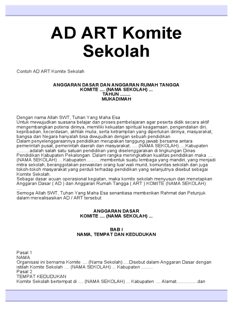 Contoh AD ART Komite Sekolah | PDF
