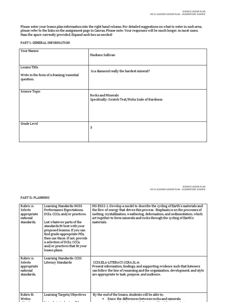 Science Sample Lesson Plan Pdf Educational Assessment Lesson Plan