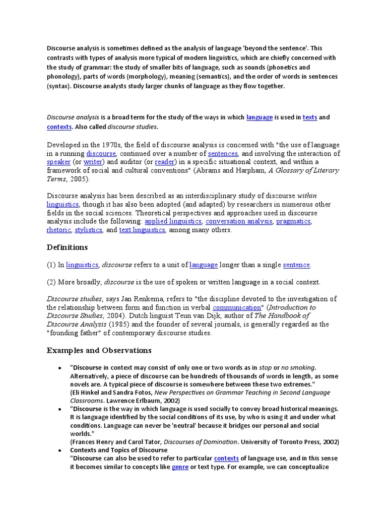 Discourse Analysis Explained | PDF | Discourse | Linguistics