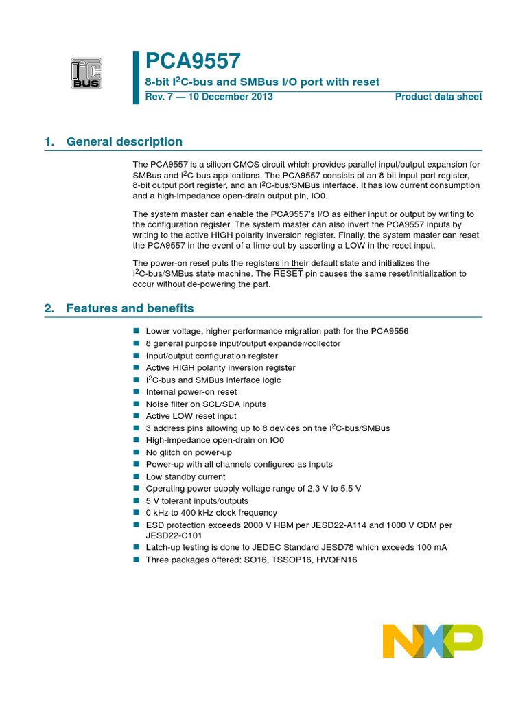General Description: 8-Bit I C-Bus and Smbus I/O Port With Reset | PDF ...