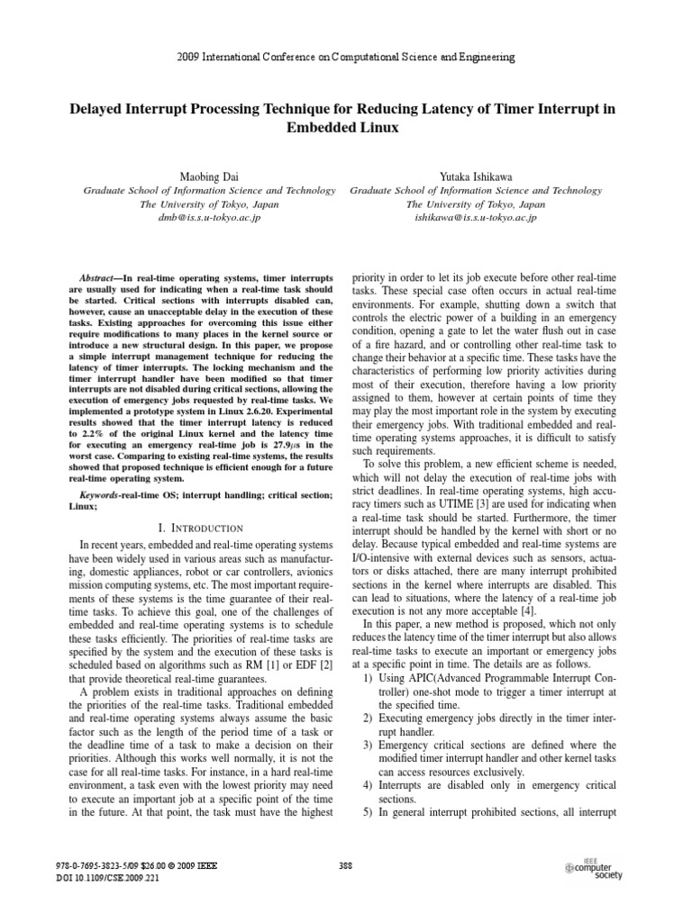 Reducing Timer Interrupt Latency in Linux | PDF | Operating System ...