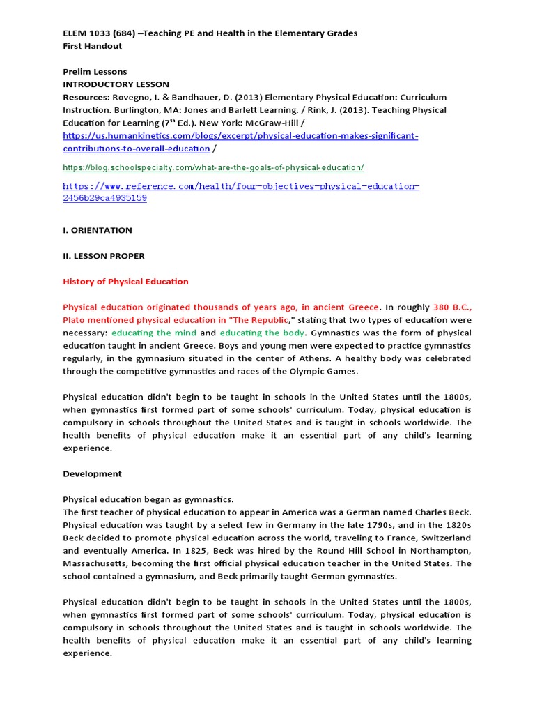 Teaching PE in Elementary Grades | PDF | Physical Education | Schools