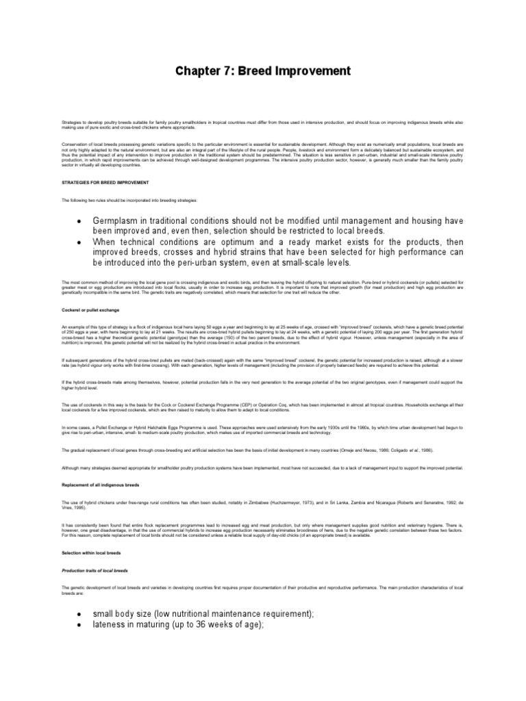 Chapter 7 BREED IMPROVEMENT | PDF | Chicken | Hybrid (Biology)