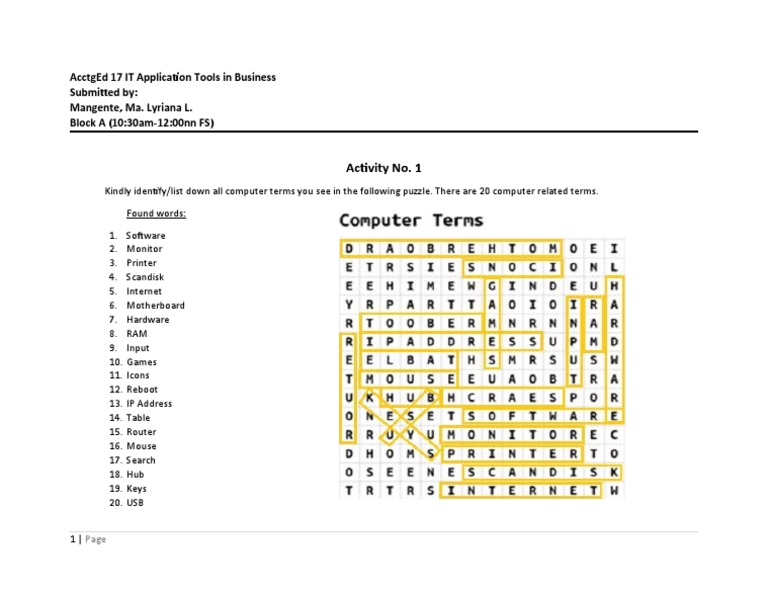 Computer Terms Word Search Activity | PDF