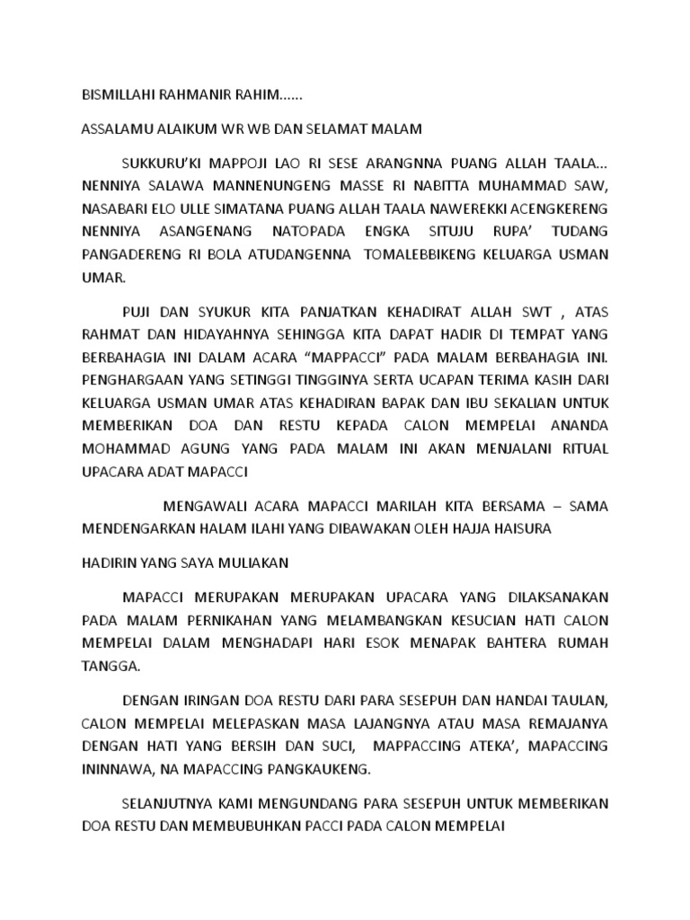 Susunan Acara Mappacci Adat Bugis | PDF