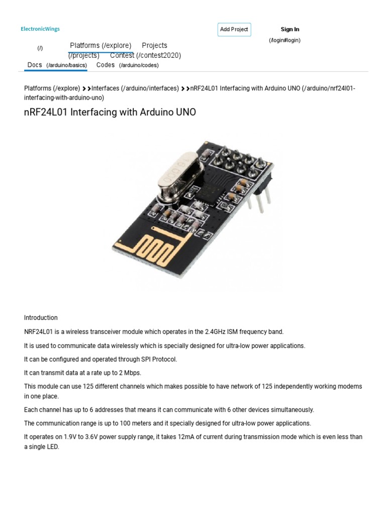 NRF24L01 Interfacing With Arduino UNO - Arduino | PDF ...