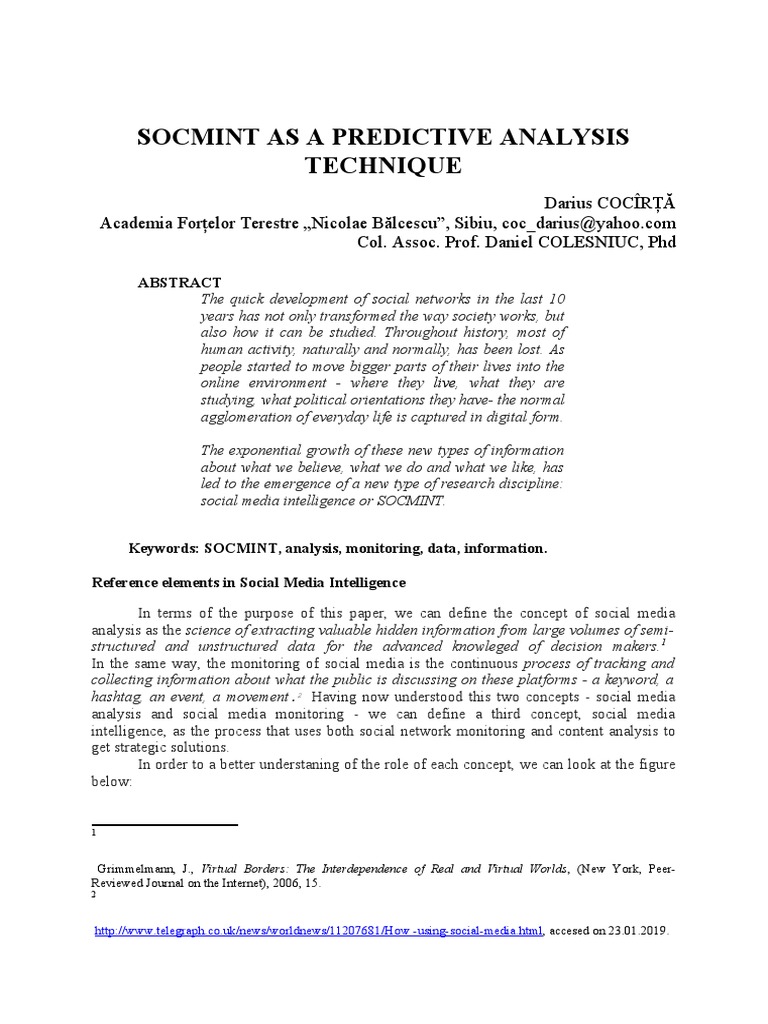 Socmint As A Predictive Analysis Technique | PDF | Social Media ...