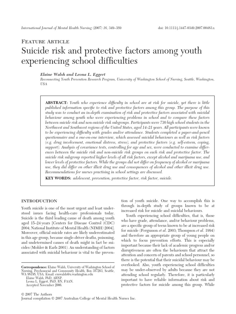 Suicide Risk and Protective Factors Among Youth Experiencing School ...