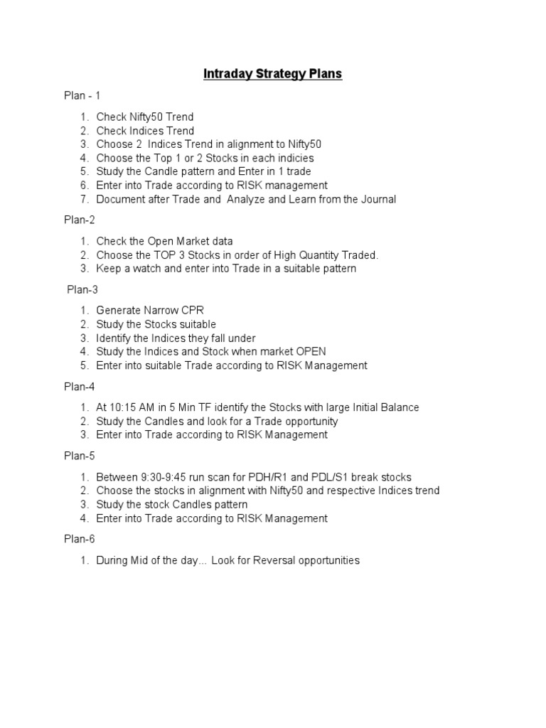 Intraday Strategy Plans | PDF