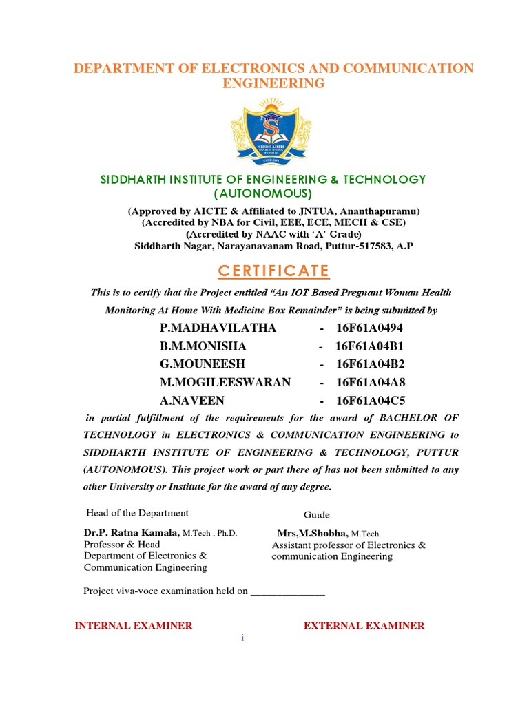 Department of Electronics and Communication Engineering: Certificate | PDF