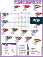 Countries and Nationalities Vocabulary Esl Crossword Puzzle Worksheet For Kids