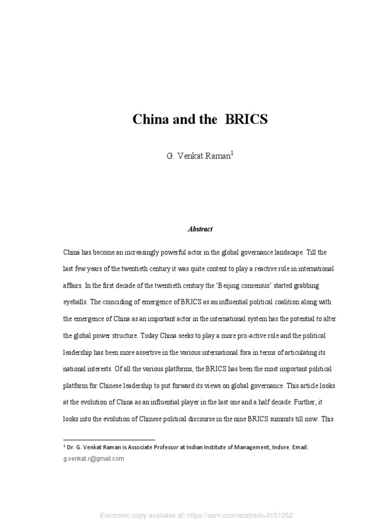 China's Role in BRICS and Global Governance | PDF | Global Governance ...