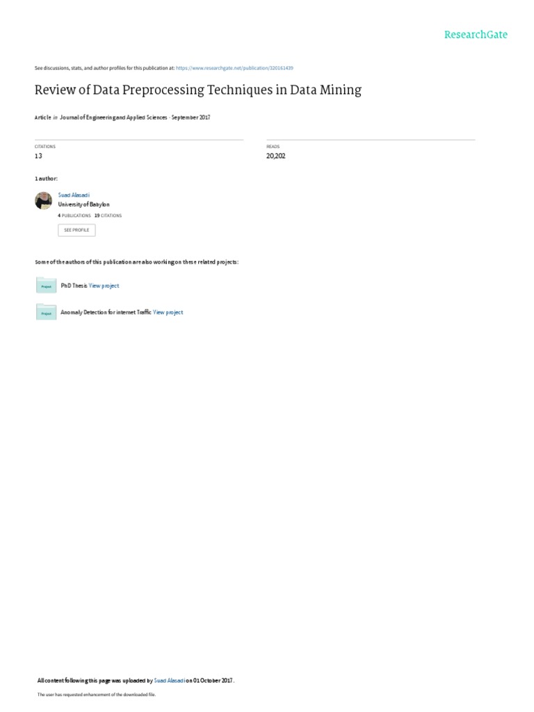 4ho - Review of Data Preprocessing Techniques in Data Mining | PDF