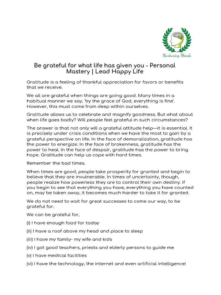 The Power of Gratitude in Life | PDF | Self-Improvement